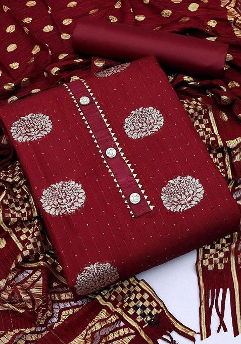 Maroon Printed Blended Straight Kurta Set