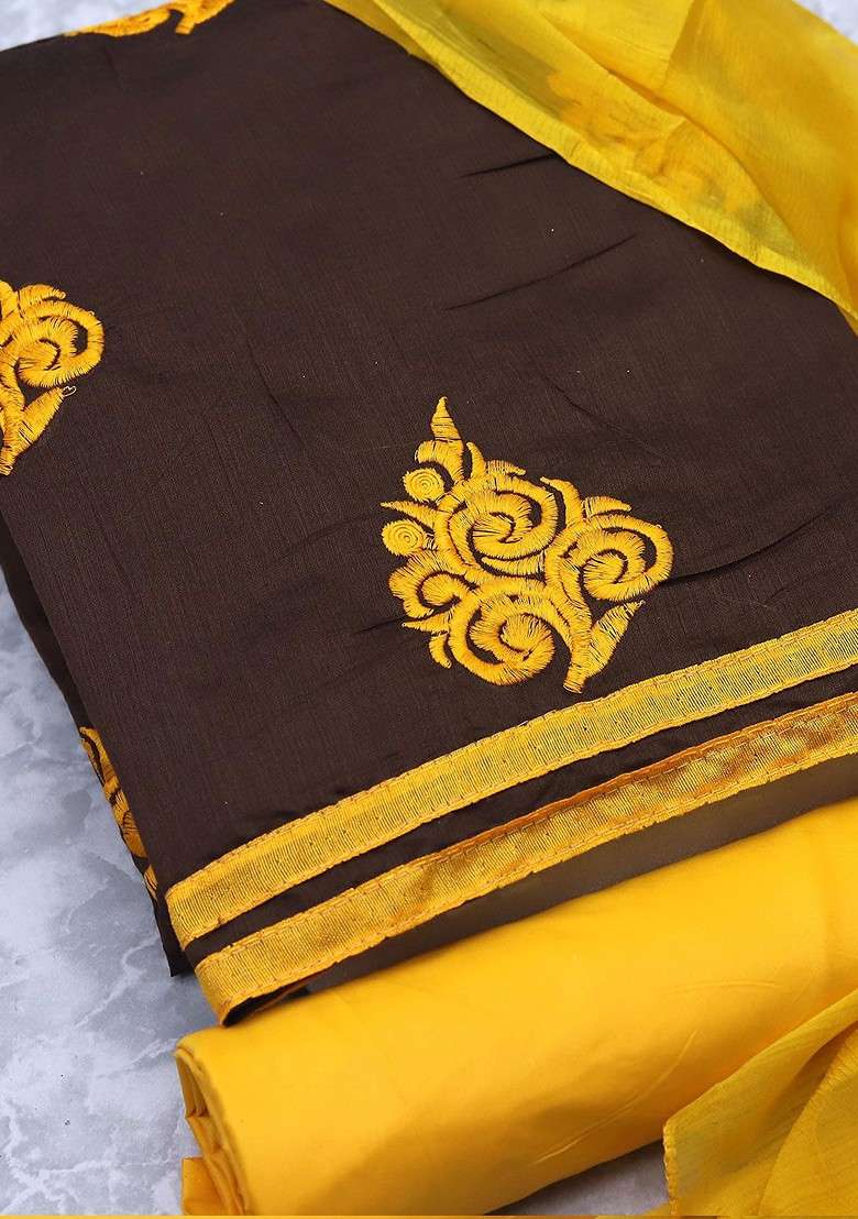 Brown Embroidered Blended Punjabi Suit - Indya