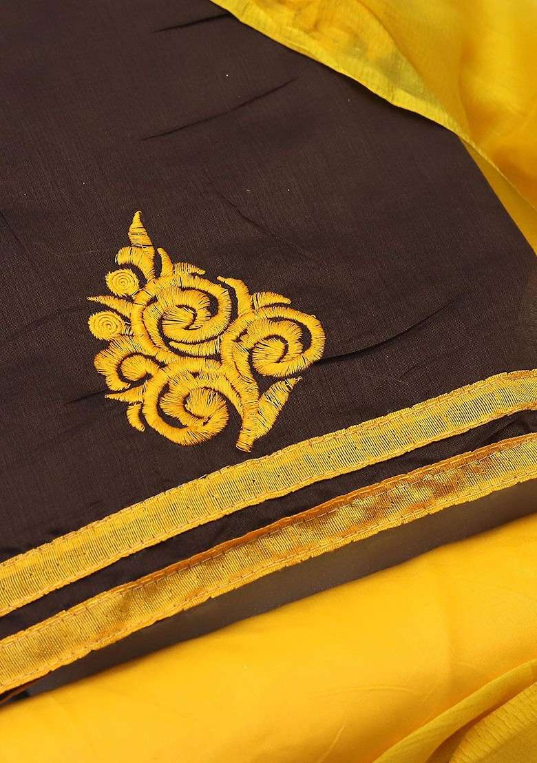 Brown Embroidered Blended Punjabi Suit - Indya