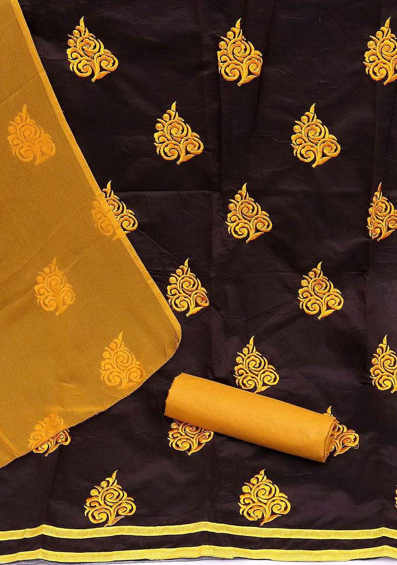 Brown Embroidered Blended Punjabi Suit - Indya