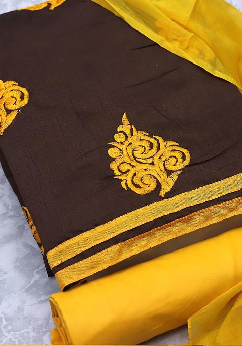 Brown Embroidered Poly Blend Kurta Set