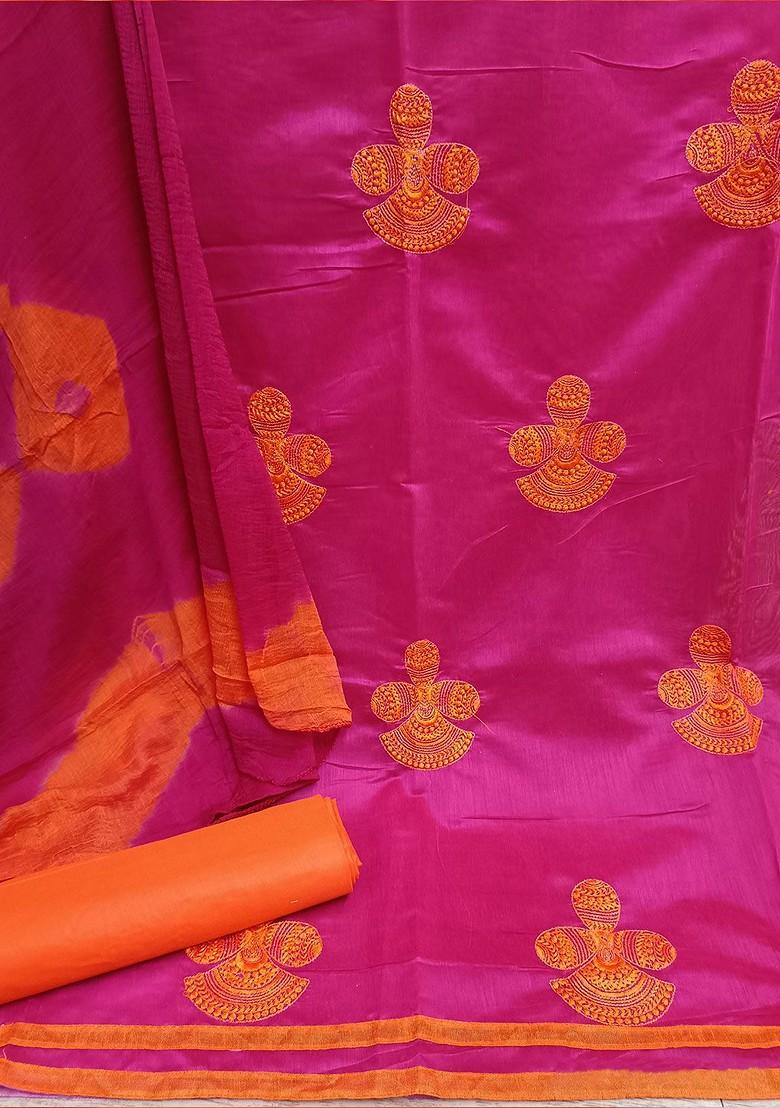 Pink Embroidered Cotton Kurta Set