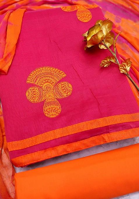 Pink Embroidered Cotton Kurta Set