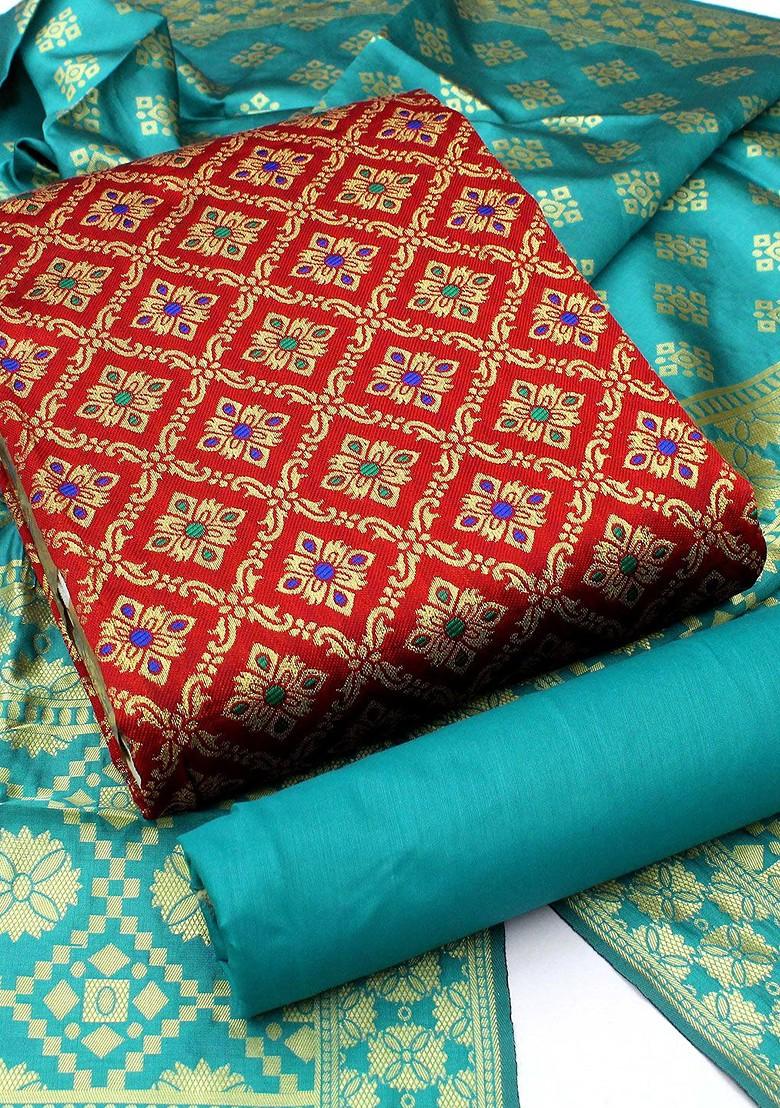 Red Solid Banarasi Jacquard Kurta Set