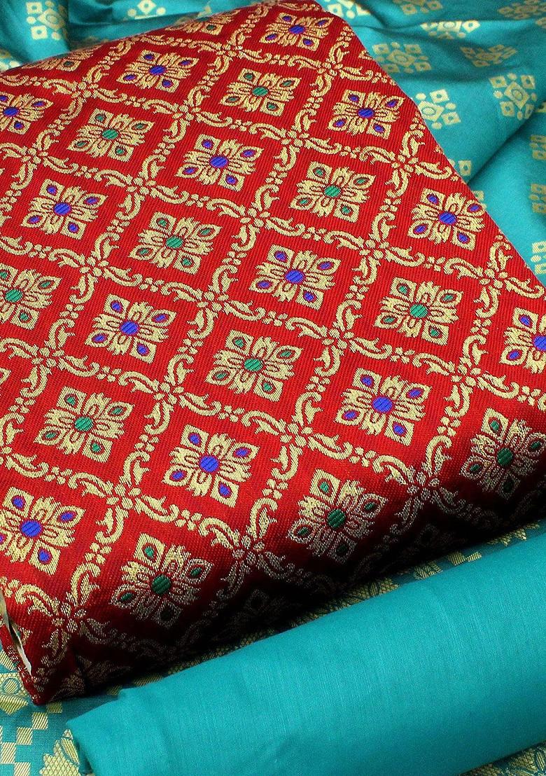 Red Solid Banarasi Jacquard Kurta Set