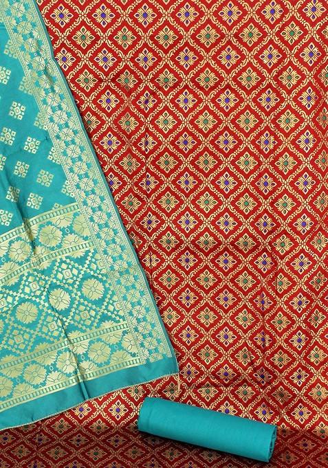 Red Solid Banarasi Jacquard Kurta Set