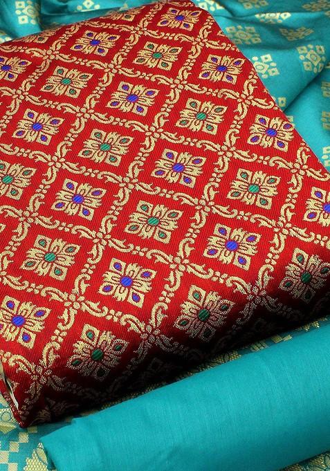Red Solid Banarasi Jacquard Kurta Set