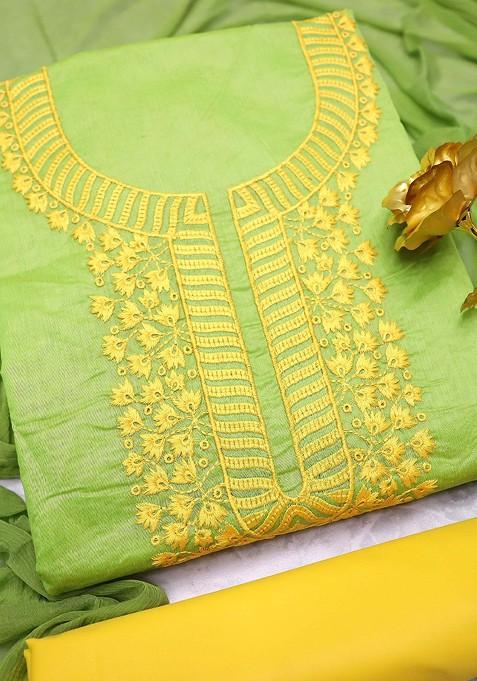 Green Embroidered Blended Straight Kurta Set