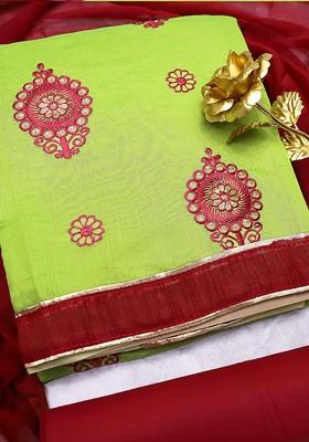 Green Embroidered Cotton Kurta Set