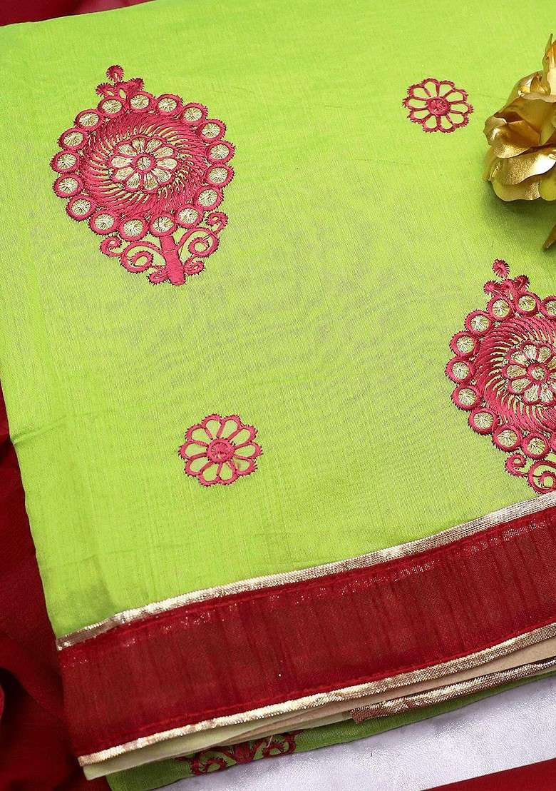 Green Embroidered Cotton Straight Kurta Set - Indya