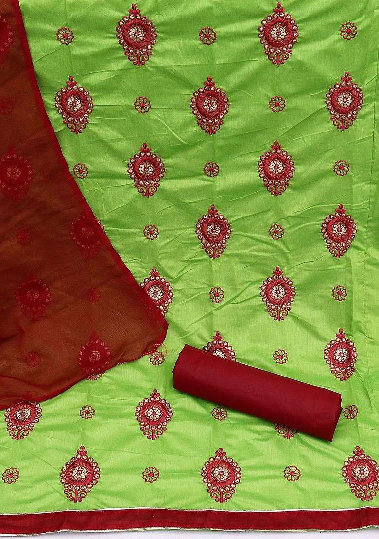 Green Embroidered Cotton Straight Kurta Set - Indya