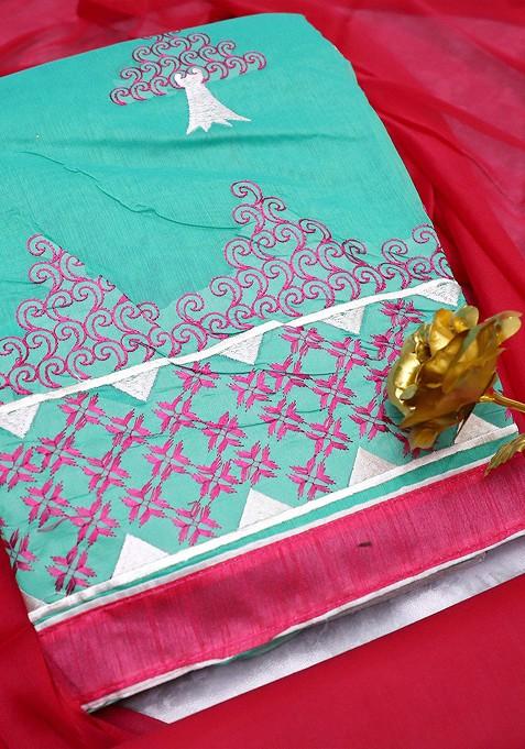 Sea Green Embroidered Poly Straight Kurta Set