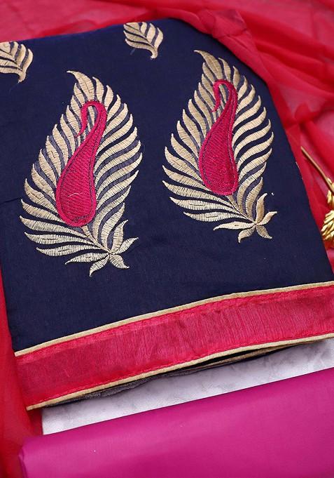 Blue Embroidered Blended Punjabi Suit