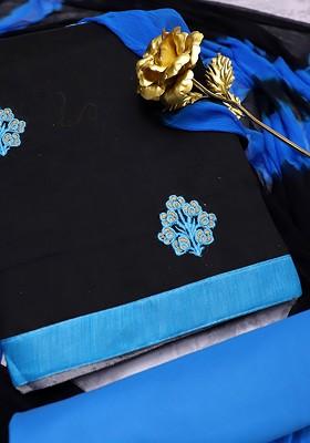 Black Embroidered Poly Blend Kurta Set