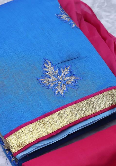 Blue Embroidered Cotton Kurta Set