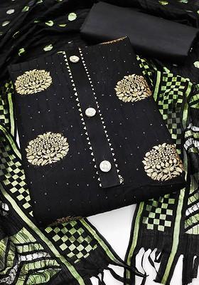 Black Woven Cotton Kurta Set