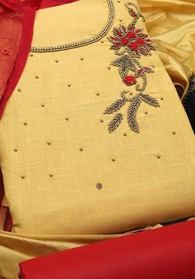 Beige Embellished Poly Blend Kurta Set