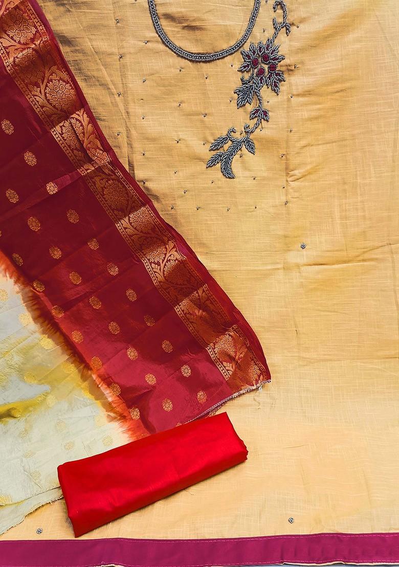 Beige Embellished Poly Blend Kurta Set - Indya