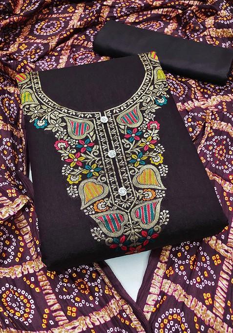 Brown Woven Banarasi Jacquard Kurta Set