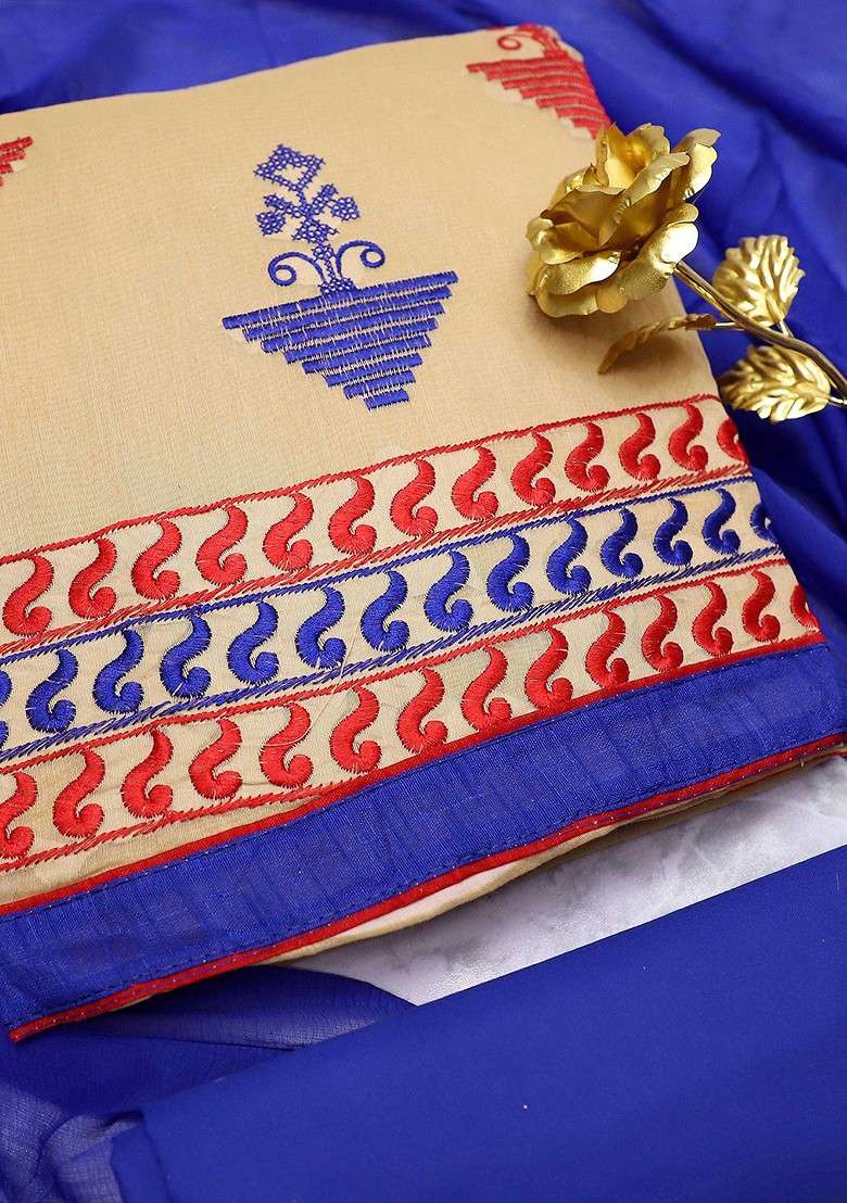 Beige Embroidered Cotton Punjabi Suit - Indya