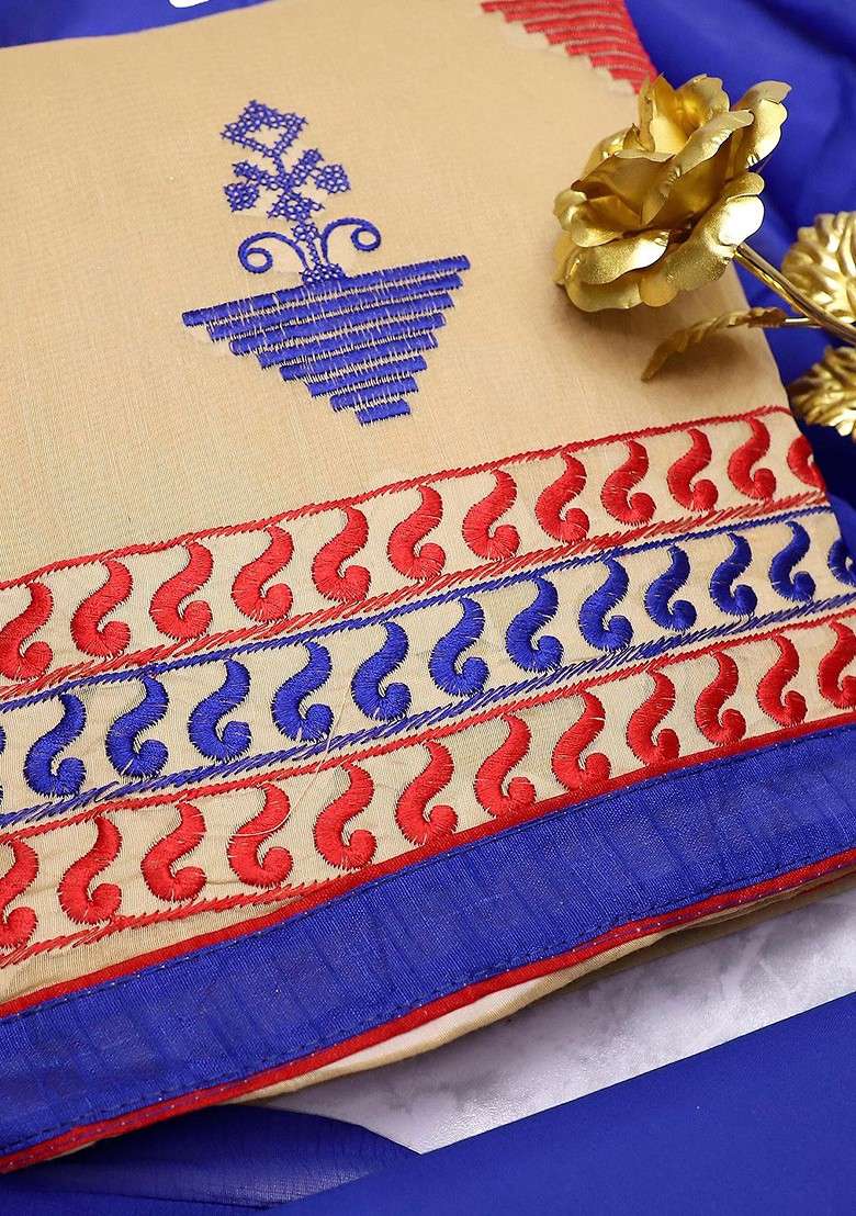 Beige Embroidered Cotton Punjabi Suit - Indya