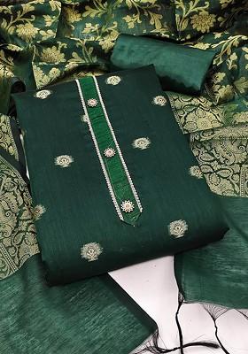 Green Woven Banarasi Jacquard Kurta Set