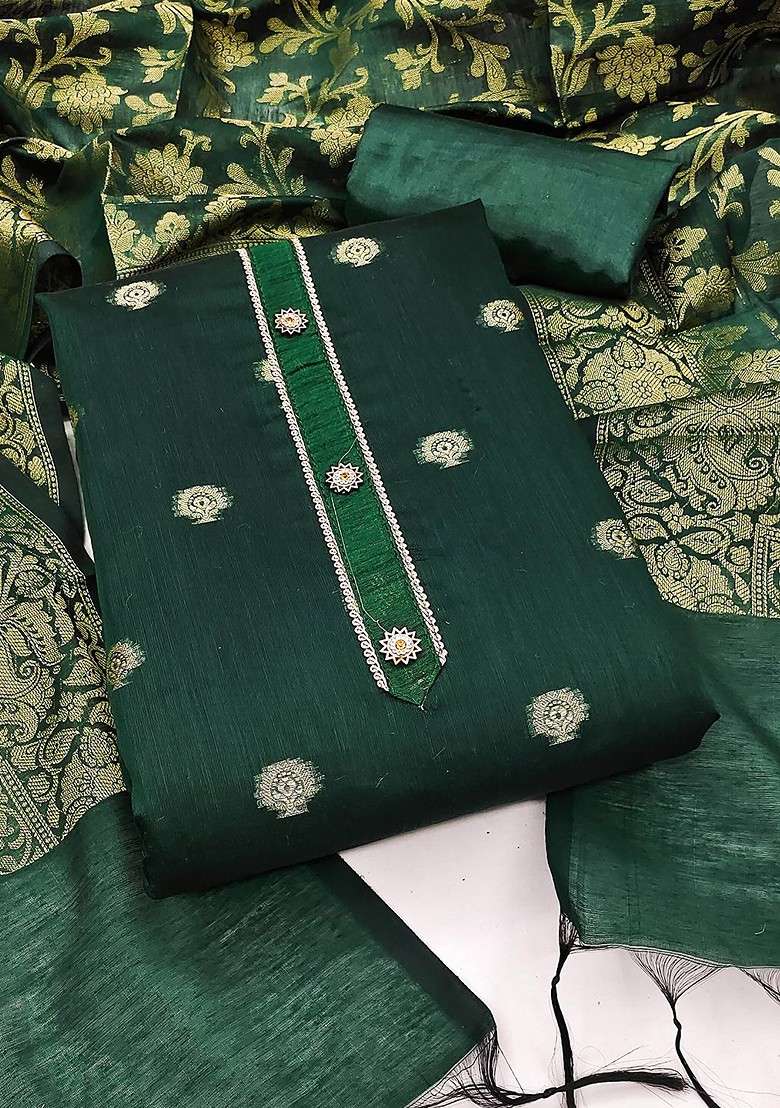Green Embroidered Jacquard Straight Kurta Set - Indya