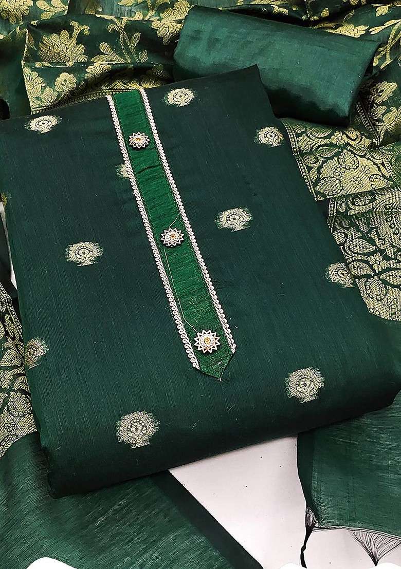 Green Embroidered Jacquard Straight Kurta Set - Indya