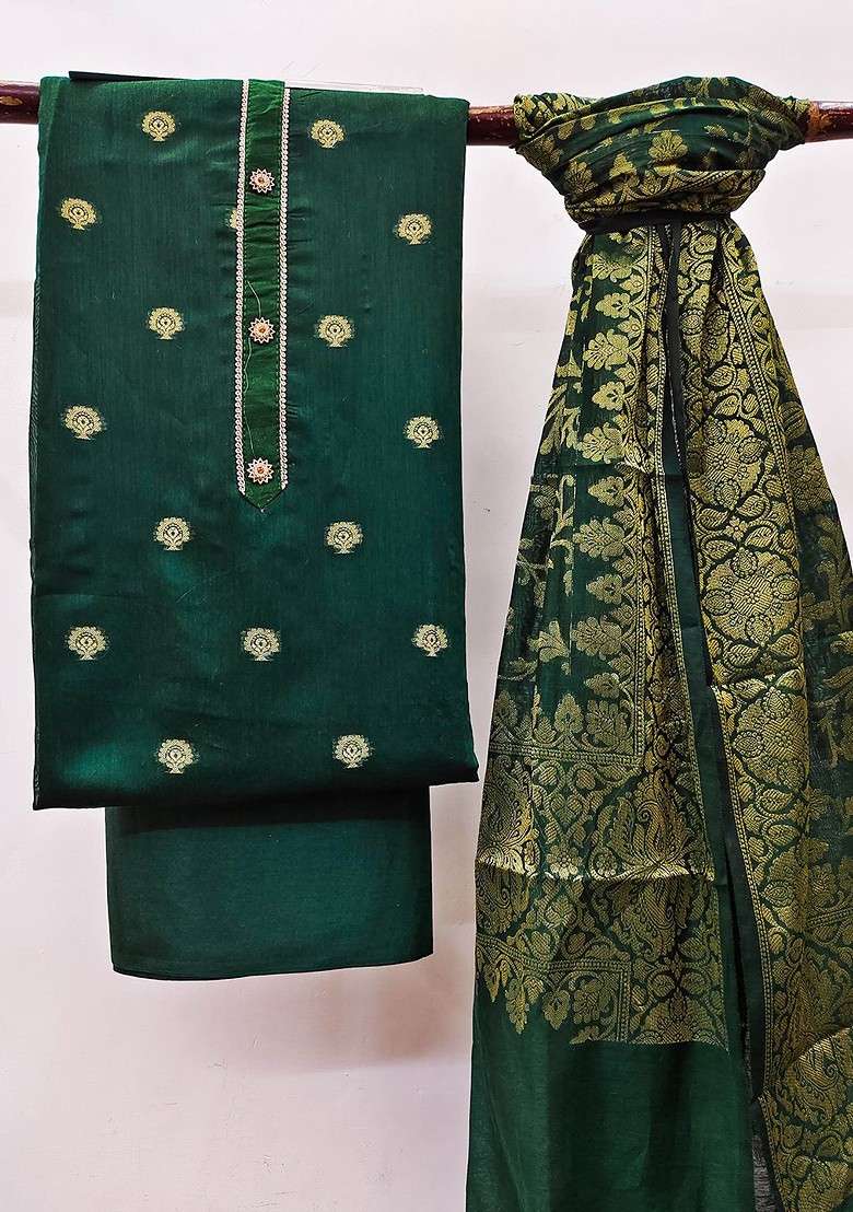Green Embroidered Jacquard Straight Kurta Set - Indya