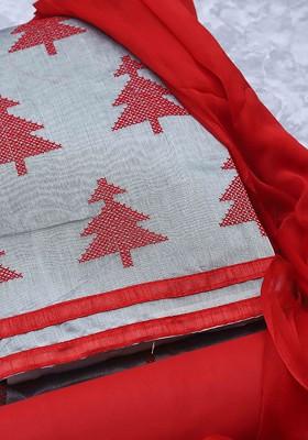 Grey Embroidered Cotton Kurta Set