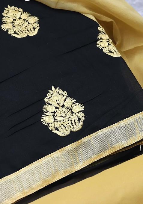 Black Embroidered Cotton Kurta Set