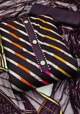 Magenta Striped Print Organza Kurta Set