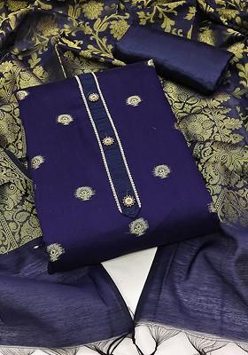 Blue Woven Poly Blend Kurta Set