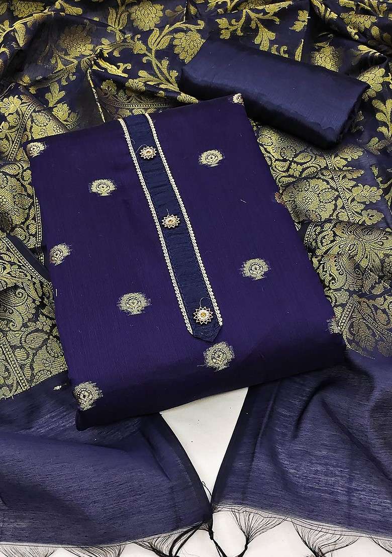 Blue Embroidered Blended Straight Kurta Set - Indya