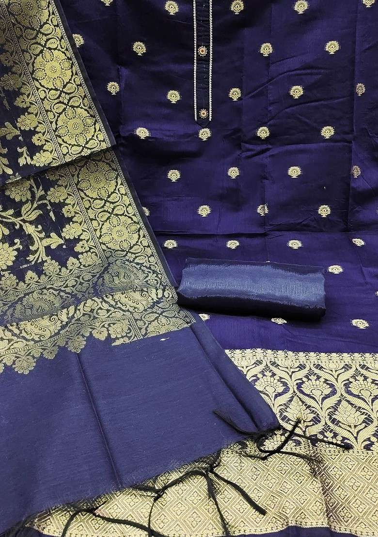 Blue Embroidered Blended Straight Kurta Set - Indya