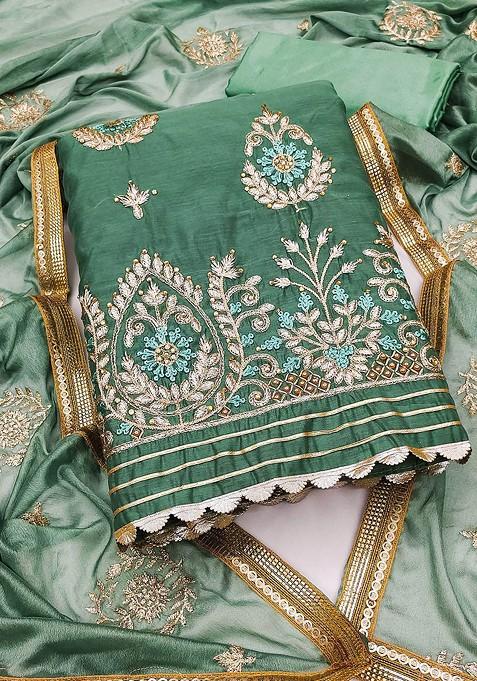 Green Embroidered Poly Blend Kurta Set