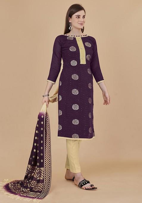 Magenta Woven Poly Blend Kurta Set
