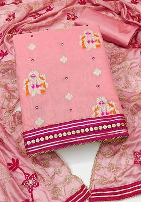 Pink Woven Banarasi Jacquard Kurta Set