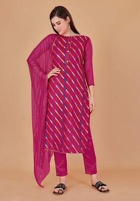 Pink Striped Print Organza Kurta Set