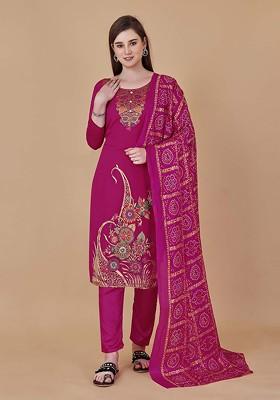 Pink Woven Poly Blend Kurta Set