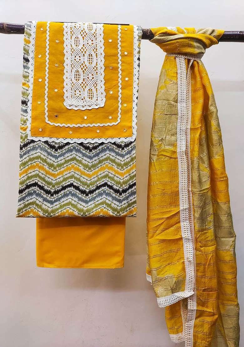 Yellow Embroidered Cotton Straight Kurta Set - Indya