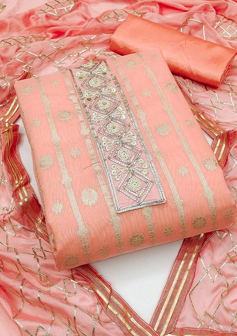 Peach Ethnic Motifs Banarasi Jacquard Kurta Set