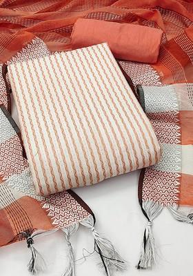 White Woven Poly Blend Kurta Set