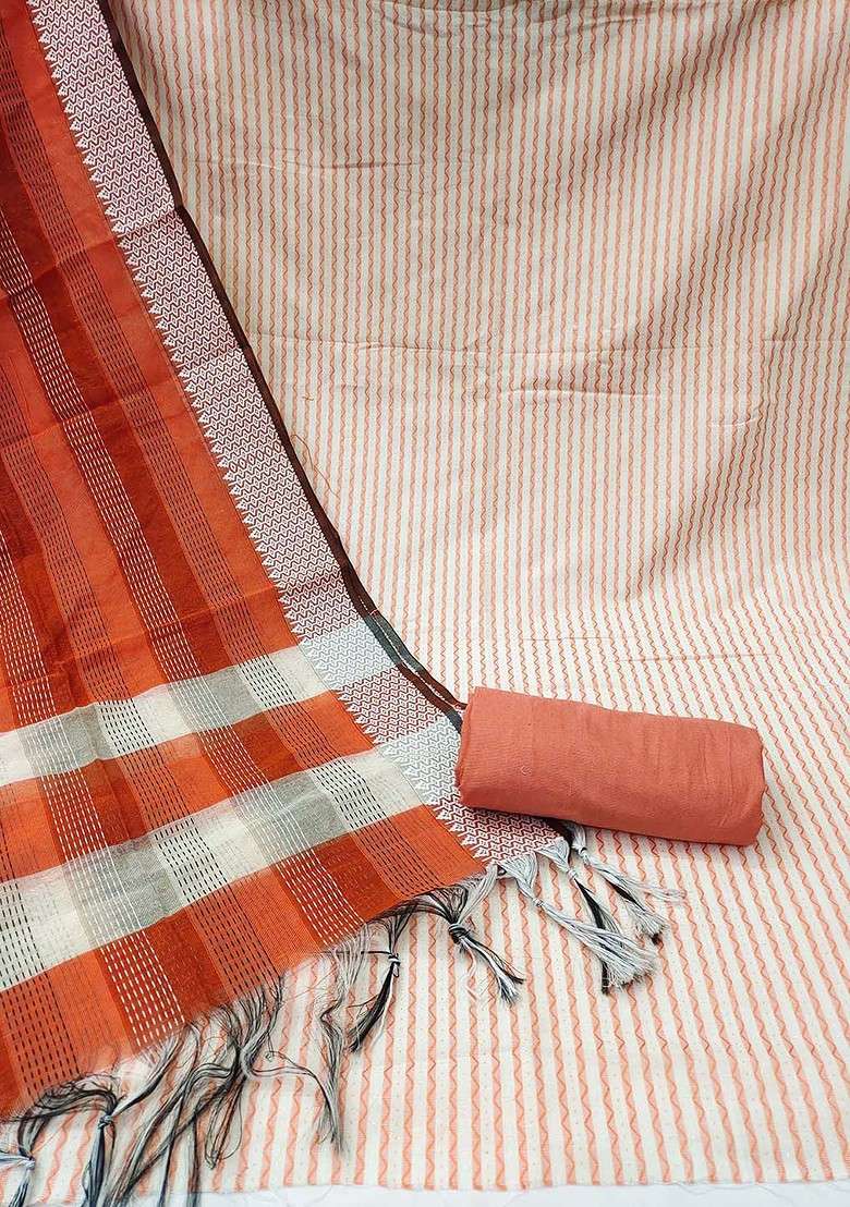 White Striped Blended Straight Kurta Set - Indya