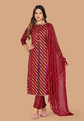 Maroon Woven Poly Blend Kurta Set