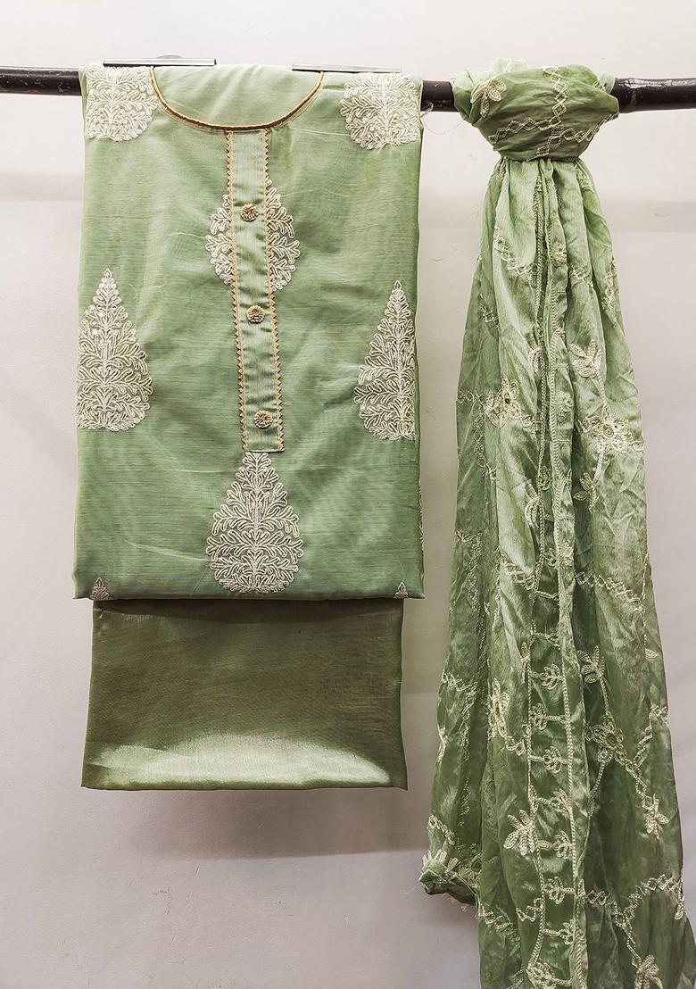 Green Embroidered Poly Blend Kurta Set - Indya