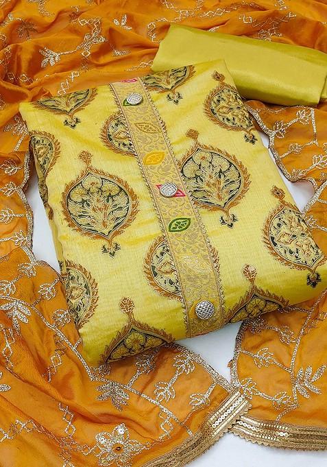 Mustard Woven Poly Blend Kurta Set