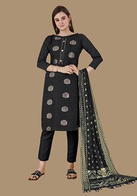Black Woven Poly Blend Kurta Set