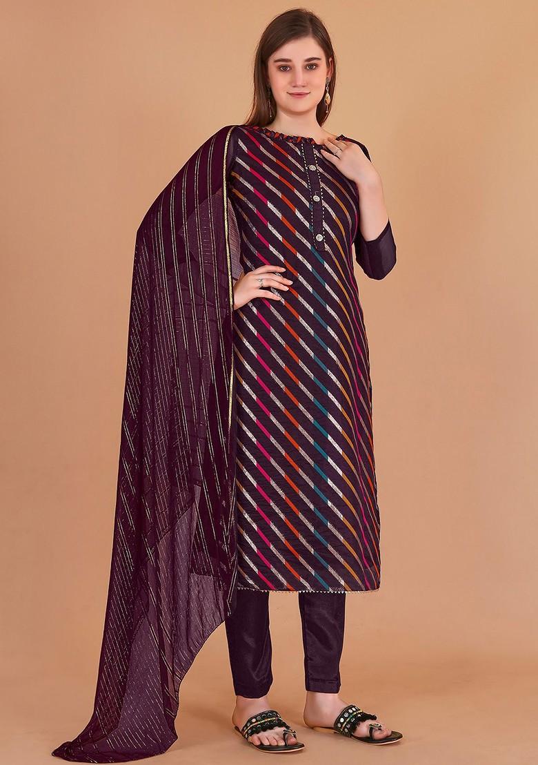 Magenta Woven Poly Blend Kurta Set - Indya