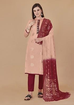 Peach Woven Poly Blend Kurta Set